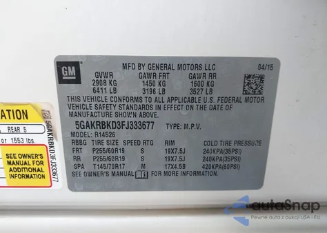 2015 Buick Enclave Leather from USA, damaged, VIN 5GAKRBKD3FJ333677